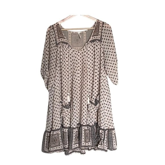 Free People Dresses & Skirts - Free People Penny Lane Mini Dress Paisley Print Flowy Tassel Cream Brown Medium